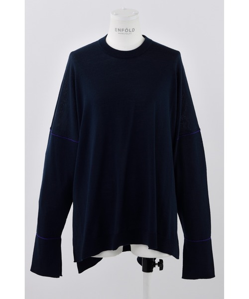 ENFOLD(エンフォルド)の「Open Cuff プルオーバー(ニット/セーター・レディース・ダークネイビー/イエロー・38)」の1枚目の写真
