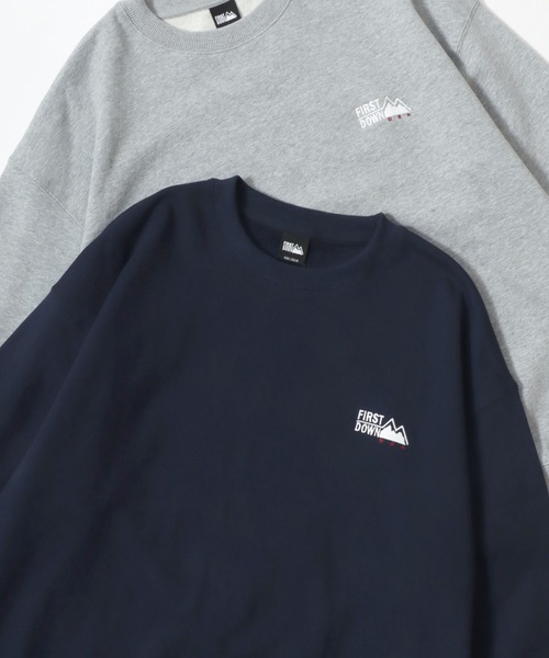 FIRST DOWN（ファーストダウン）の「FIRST DOWN/ファーストダウン LOGO CREW SWEAT/オーバーサイズ ヘビーウェイト 裏毛 ロゴ ワンポイント刺繍 クルーネック スウェット トレーナー/レディース メンズ（スウェット・メンズ・ネイビー/グレー/ブラック・M/L/XL）」の3枚目の写真