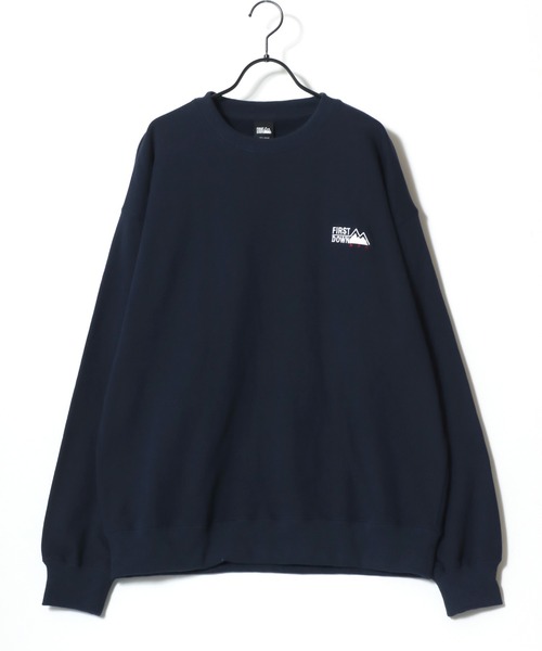 FIRST DOWN（ファーストダウン）の「FIRST DOWN/ファーストダウン LOGO CREW SWEAT/オーバーサイズ ヘビーウェイト 裏毛 ロゴ ワンポイント刺繍 クルーネック スウェット トレーナー/レディース メンズ（スウェット・メンズ・ネイビー/グレー/ブラック・M/L/XL）」の9枚目の写真