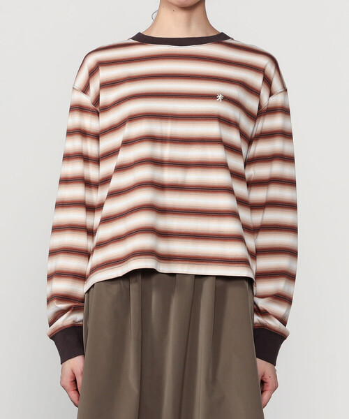 GYMPHLEX（ジムフレックス）の「Gymphlex | オンブレボーダー クルーネック長袖Tシャツ WOMEN（Tシャツ/カットソー・レディース・ブラウン系その他/グリーン系その他・12）」の10枚目の写真