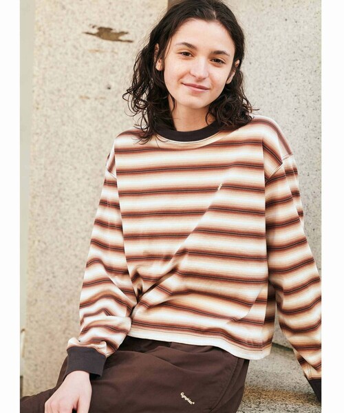 GYMPHLEX（ジムフレックス）の「Gymphlex | オンブレボーダー クルーネック長袖Tシャツ WOMEN（Tシャツ/カットソー・レディース・ブラウン系その他/グリーン系その他・12）」の16枚目の写真