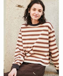 GYMPHLEX | Gymphlex | オンブレボーダー クルーネック長袖Tシャツ WOMEN(Tシャツ/カットソー)