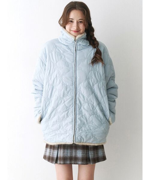 セール】2WAYリボン＆フェイクファーキルティングコート（その他