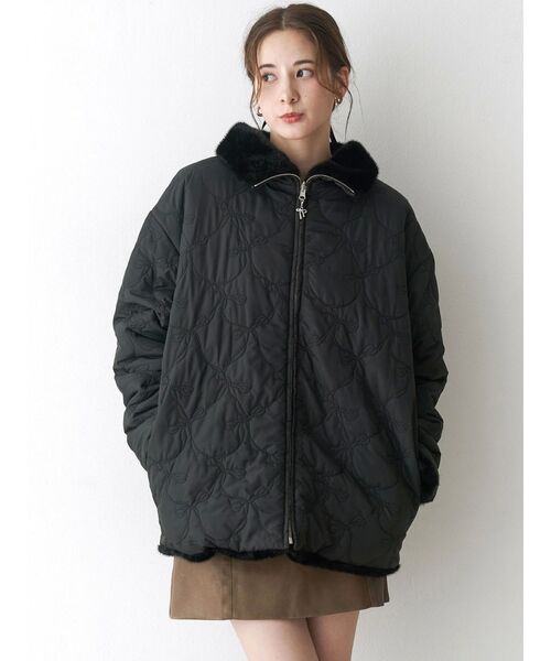 2WAYリボン＆フェイクファーキルティングコート（その他アウター