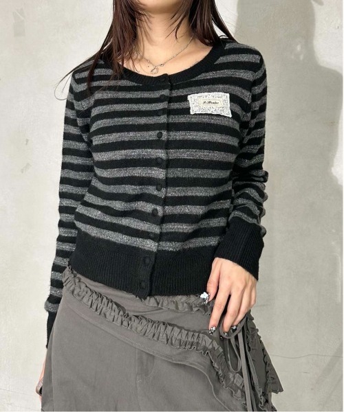 sedacle girl(セダクルガール)の「レースワッペンラメニットカーデ(カーディガン/ボレロ・レディース・ネイビー/グレー/ブラック/チャコールグレー・SMALL/MEDIUM)」の13枚目の写真