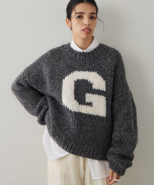 Whim Gazette(ウィム ガゼット) ポロカラーセーター グレーポロカラー