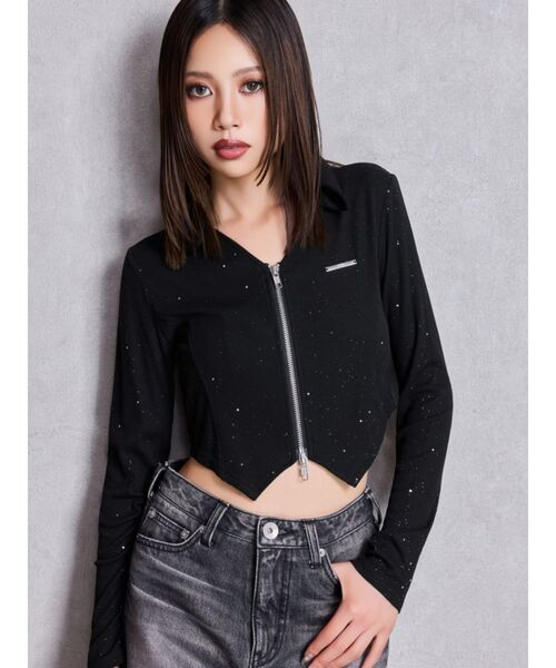 GYDA（ジェイダ）の「GYDA hologram ZIPトップス（Tシャツ/カットソー・レディース・ブラック/オフホワイト・FREE）」の2枚目の写真