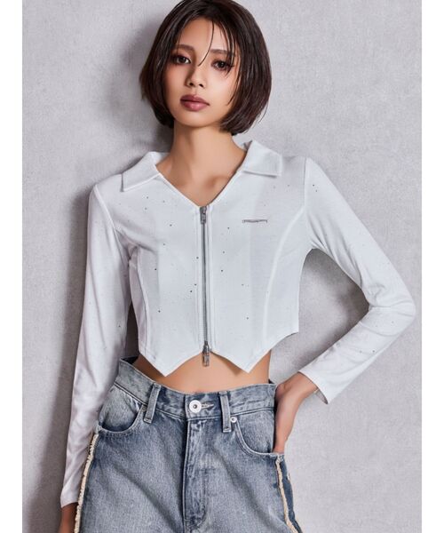 GYDA（ジェイダ）の「GYDA hologram ZIPトップス（Tシャツ/カットソー・レディース・ブラック/オフホワイト・FREE）」の3枚目の写真