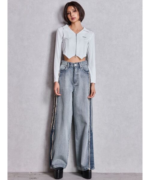 GYDA（ジェイダ）の「GYDA hologram ZIPトップス（Tシャツ/カットソー・レディース・ブラック/オフホワイト・FREE）」の5枚目の写真