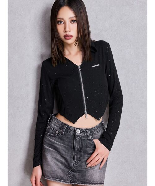 GYDA（ジェイダ）の「GYDA hologram ZIPトップス（Tシャツ/カットソー・レディース・ブラック/オフホワイト・FREE）」の7枚目の写真