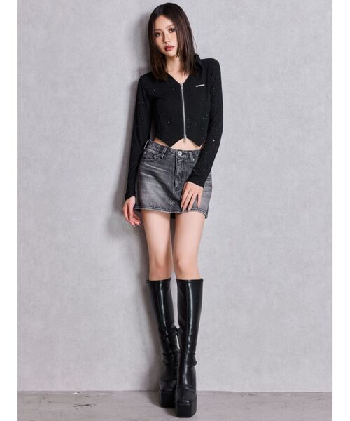 GYDA（ジェイダ）の「GYDA hologram ZIPトップス（Tシャツ/カットソー・レディース・ブラック/オフホワイト・FREE）」の9枚目の写真