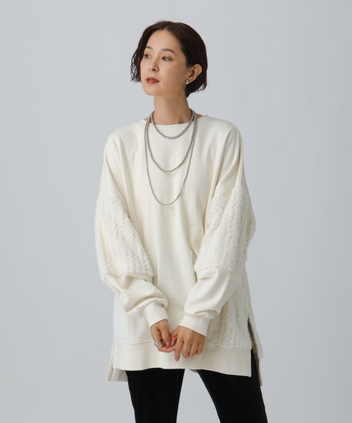 LEPSIM(レプシィム)の「シャギードッキングチュニック 582452(スウェット・レディース・グリーン系その他/アイボリー/ブラック・FREE)」の2枚目の写真