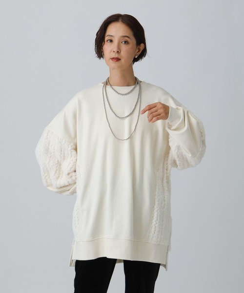 LEPSIM(レプシィム)の「シャギードッキングチュニック 582452(スウェット・レディース・グリーン系その他/アイボリー/ブラック・FREE)」の5枚目の写真