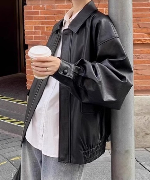 lilful(リルフル)の「オーバーサイズ PUブルゾンジャケット(ブルゾン・レディース・ブラウン/ブラック・F)」の2枚目の写真