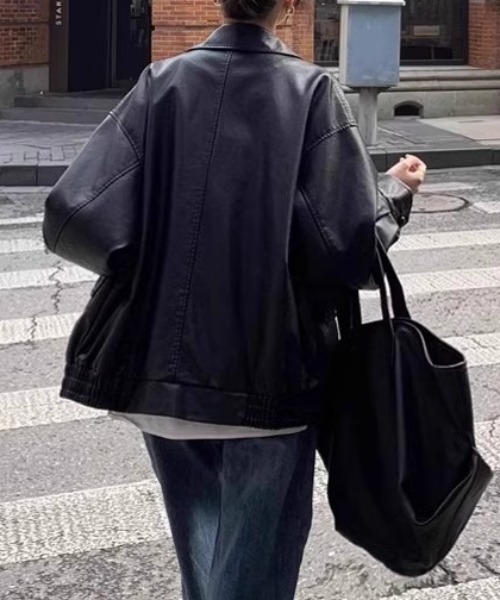 lilful(リルフル)の「オーバーサイズ PUブルゾンジャケット(ブルゾン・レディース・ブラウン/ブラック・F)」の3枚目の写真