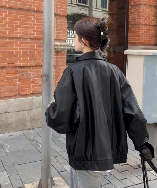 lilful(リルフル)の「オーバーサイズ PUブルゾンジャケット(ブルゾン・レディース・ブラウン/ブラック・F)」の6枚目の写真