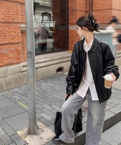 lilful(リルフル)の「オーバーサイズ PUブルゾンジャケット(ブルゾン・レディース・ブラウン/ブラック・F)」の7枚目の写真