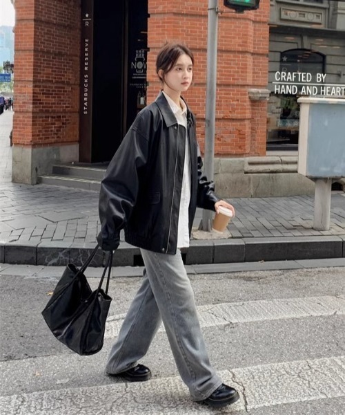 lilful(リルフル)の「オーバーサイズ PUブルゾンジャケット(ブルゾン・レディース・ブラウン/ブラック・F)」の8枚目の写真