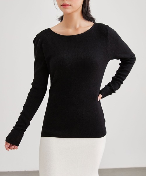 Lace Ladies(レースレディース)の「カシミヤ混 ラウンドネック 袖レース ニット プルオーバー(ニット/セーター・レディース・ブラック/アイボリー/グレー・FREE)」の1枚目の写真