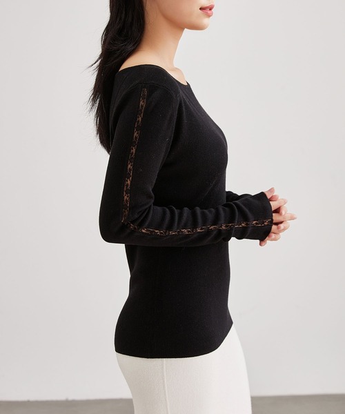 Lace Ladies(レースレディース)の「カシミヤ混 ラウンドネック 袖レース ニット プルオーバー(ニット/セーター・レディース・ブラック/アイボリー/グレー・FREE)」の15枚目の写真