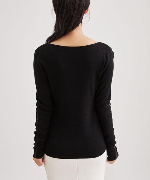 Lace Ladies(レースレディース)の「カシミヤ混 ラウンドネック 袖レース ニット プルオーバー(ニット/セーター・レディース・ブラック/アイボリー/グレー・FREE)」の16枚目の写真