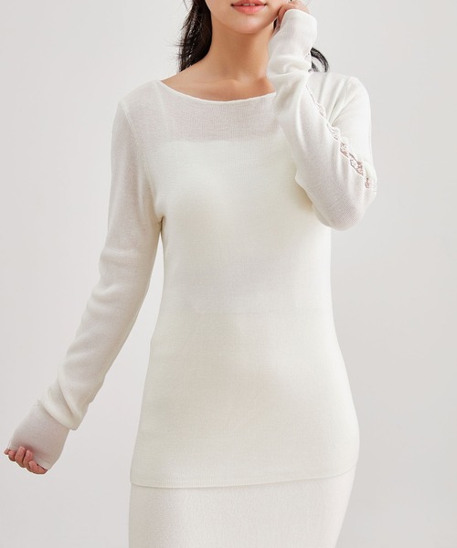 Lace Ladies(レースレディース)の「カシミヤ混 ラウンドネック 袖レース ニット プルオーバー(ニット/セーター・レディース・ブラック/アイボリー/グレー・FREE)」の10枚目の写真