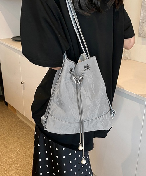 Miniministore(ミニミニストア)の「ショルダーバッグ バケツ型鞄 巾着バッグ(ショルダーバッグ・レディース・ミント/シルバー/ブラック/アイボリー・FREE)」の4枚目の写真