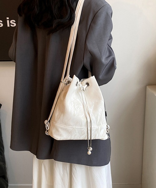 Miniministore(ミニミニストア)の「ショルダーバッグ バケツ型鞄 巾着バッグ(ショルダーバッグ・レディース・ミント/シルバー/ブラック/アイボリー・FREE)」の10枚目の写真