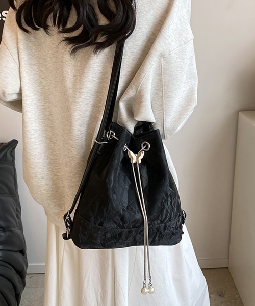 Miniministore(ミニミニストア)の「ショルダーバッグ バケツ型鞄 巾着バッグ(ショルダーバッグ・レディース・ミント/シルバー/ブラック/アイボリー・FREE)」の17枚目の写真