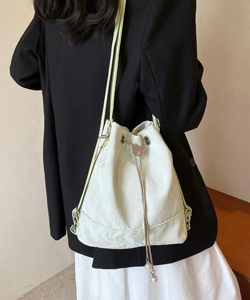 Miniministore(ミニミニストア)の「ショルダーバッグ バケツ型鞄 巾着バッグ(ショルダーバッグ・レディース・ミント/シルバー/ブラック/アイボリー・FREE)」の13枚目の写真