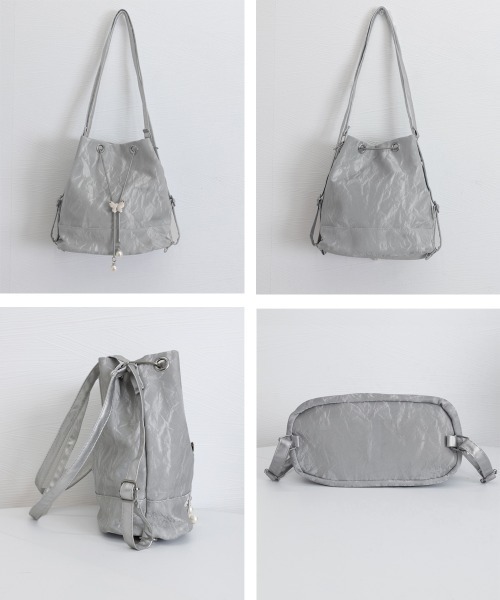 Miniministore(ミニミニストア)の「ショルダーバッグ バケツ型鞄 巾着バッグ(ショルダーバッグ・レディース・ミント/シルバー/ブラック/アイボリー・FREE)」の21枚目の写真