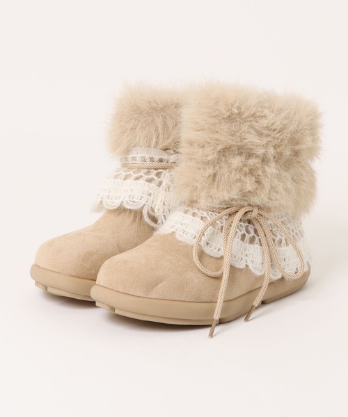 セール】2wayレースファーショートブーツ/ふわふわファー＆レー