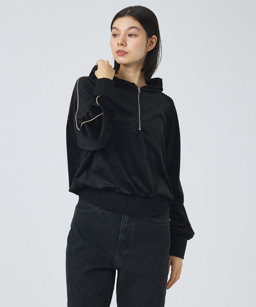 NOMINE】【セットアップ】ベロアハーフジップ フーディー パーカー