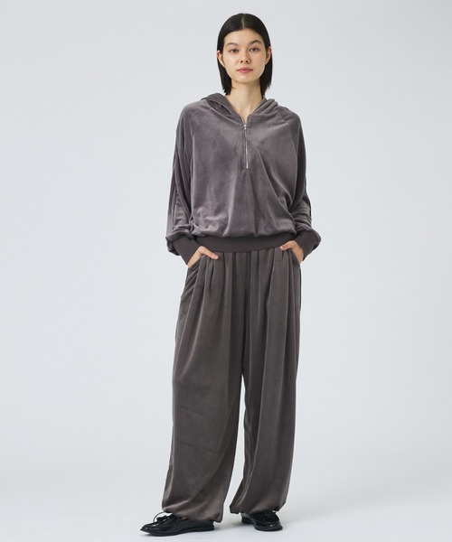 NOMINE】【セットアップ】ベロアハーフジップ フーディー パーカー