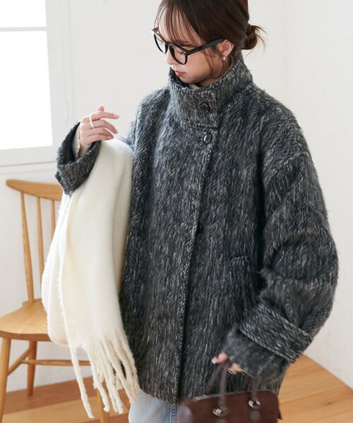 メランジシャギースタンドミドルコート（その他アウター）｜DISCOAT