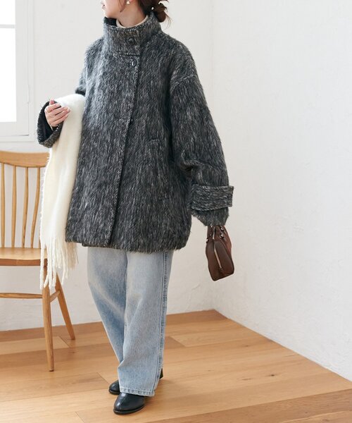 メランジシャギースタンドミドルコート（その他アウター）｜DISCOAT