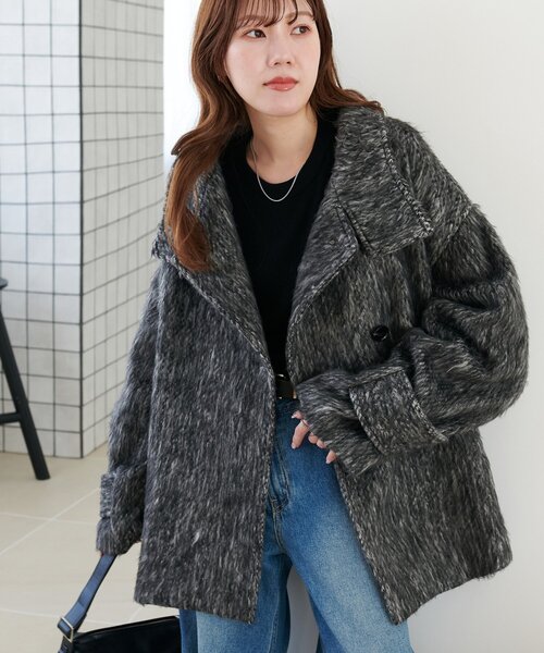 メランジシャギースタンドミドルコート（その他アウター）｜DISCOAT