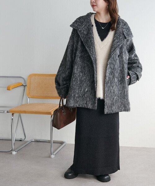 メランジシャギースタンドミドルコート（その他アウター）｜DISCOAT