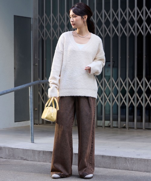 セール】<抗菌防臭> ミックス ブークレー オーバーサイズ Vネック