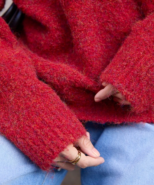 抗菌防臭> ミックス ブークレー オーバーサイズ Vネック ニット MONO