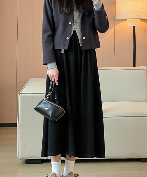 cammie(キャミー)の「ゆるフレアスカート(スカート・レディース・ブラック/グレー・M/L)」の2枚目の写真