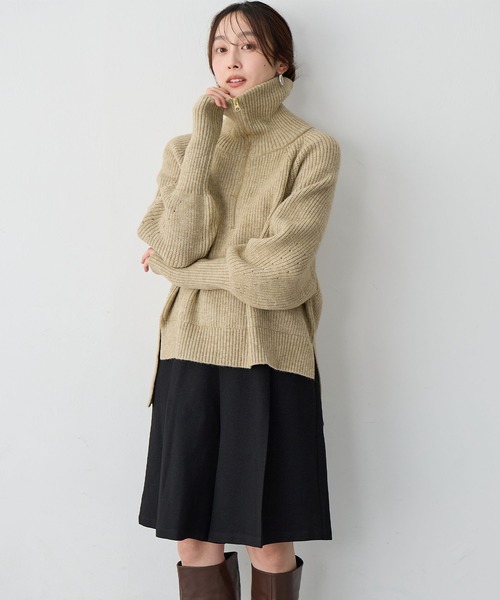 anyfee（エニフィー）の「【anyfee/大きいサイズ】ハーフジップニットプルオーバー（ニット/セーター・レディース・チャコール/ベージュ・LL/3L/4L/5L）」の2枚目の写真