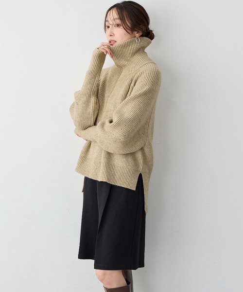 anyfee（エニフィー）の「【anyfee/大きいサイズ】ハーフジップニットプルオーバー（ニット/セーター・レディース・チャコール/ベージュ・LL/3L/4L/5L）」の4枚目の写真