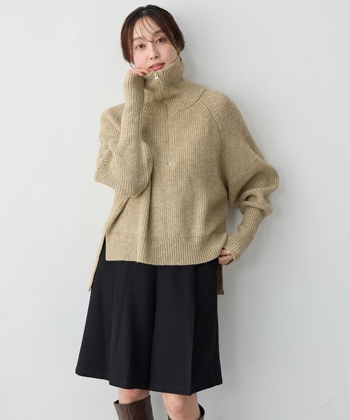 anyfee（エニフィー）の「【anyfee/大きいサイズ】ハーフジップニットプルオーバー（ニット/セーター・レディース・チャコール/ベージュ・LL/3L/4L/5L）」の5枚目の写真