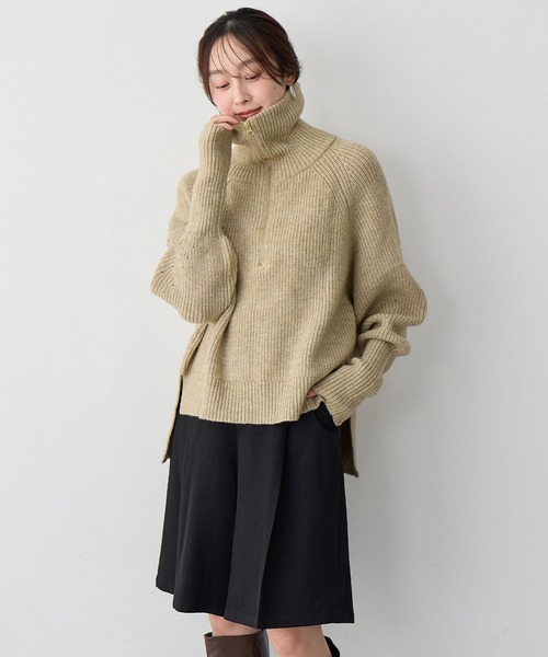 anyfee（エニフィー）の「【anyfee/大きいサイズ】ハーフジップニットプルオーバー（ニット/セーター・レディース・チャコール/ベージュ・LL/3L/4L/5L）」の6枚目の写真