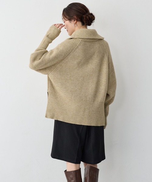 anyfee（エニフィー）の「【anyfee/大きいサイズ】ハーフジップニットプルオーバー（ニット/セーター・レディース・チャコール/ベージュ・LL/3L/4L/5L）」の8枚目の写真