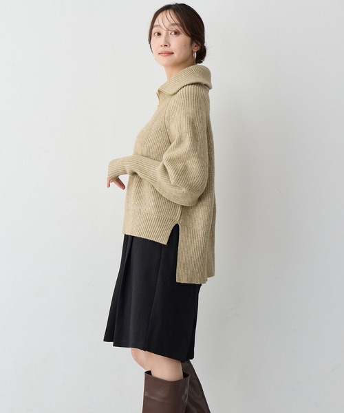 anyfee（エニフィー）の「【anyfee/大きいサイズ】ハーフジップニットプルオーバー（ニット/セーター・レディース・チャコール/ベージュ・LL/3L/4L/5L）」の9枚目の写真