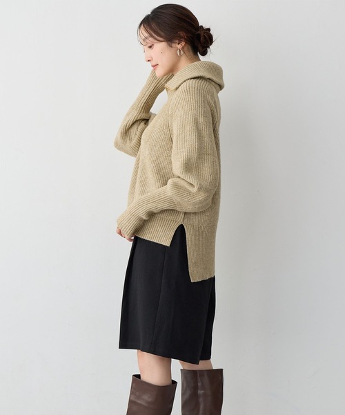 anyfee（エニフィー）の「【anyfee/大きいサイズ】ハーフジップニットプルオーバー（ニット/セーター・レディース・チャコール/ベージュ・LL/3L/4L/5L）」の14枚目の写真