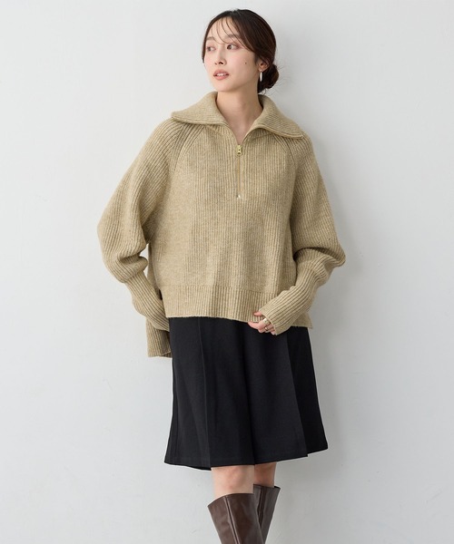 anyfee（エニフィー）の「【anyfee/大きいサイズ】ハーフジップニットプルオーバー（ニット/セーター・レディース・チャコール/ベージュ・LL/3L/4L/5L）」の21枚目の写真