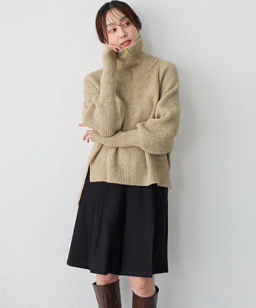 anyfee（エニフィー）の「【anyfee/大きいサイズ】ハーフジップニットプルオーバー（ニット/セーター・レディース・チャコール/ベージュ・LL/3L/4L/5L）」の3枚目の写真